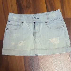 Vanity Light Blue Distressed Mini Skirt